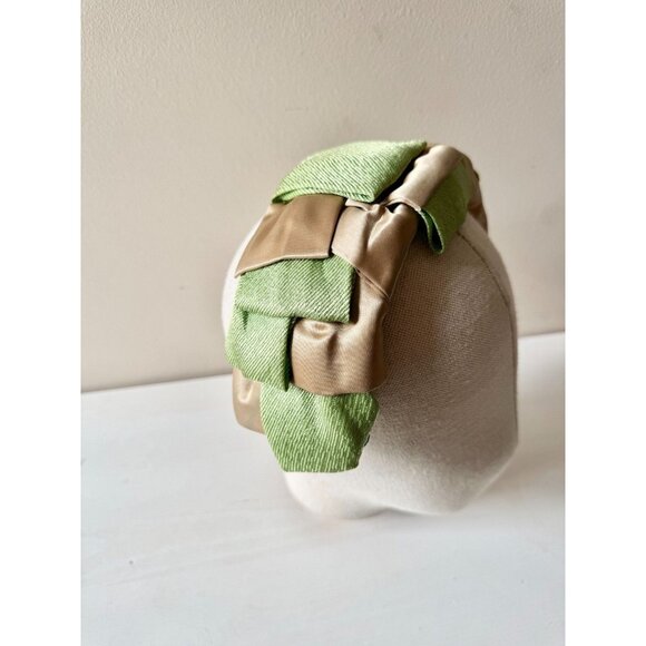 Vintage Green Straw Champagne Satin Ribbon Headband - Picture 1 of 13